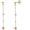 ORECCHINI PENDENTI ORO GIALLO, BIANCO E ROSA 18K, CON CUBI 3 MM, LUNGHEZZA 50 MM