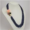 COLLANA IN ORO BIANCO 18kt IOLITE E ROSA DI CORALLO ROSA PERLE TORMALINE OBLN 09