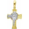 CIONDOLO CROCE ORO GIALLO E BIANCO, 18K, CON VOLTO DI CRISTO, FINEMENTE LAVORATA
