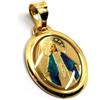 CIONDOLO MEDAGLIA ORO GIALLO 750 18K, VERGINE MARIA MIRACOLOSA, SMALTATO, OVALE