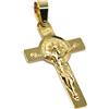 CIONDOLO CROCE IN ORO GIALLO 18K, CON GESU' E MEDAGLIA DI SAN BENEDETTO, 34 MM