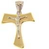 CIONDOLO CROCE IN ORO GIALLO E BIANCO 18K, TAU, FRANCESCANA, CON GESU', 22 MM