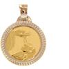 CIONDOLO MEDAGLIA IN ORO GIALLO E BIANCO 18K, SIMBOLO DEL BATTESIMO CON CORNICE