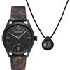 Emporio Armani Orologio Solare + Collana Uomo EMPORIO ARMANI AR80056 Pelle Nero Bussola