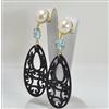 ORECCHINI IN ORO GIALLO 18KT CON PERLE BIANCHE E TOPAZIO AZZURRO OGHT 0428