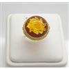 ANELLO IN ORO GIALLO 18 kt CON AMBRA INCISA FIORE 18 mm OGNK 024