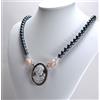 COLLANA IN ARGENTO 925 CON CORALLO ROSA PERLE GRIGIE E CAMMEO VOLTO AGLN 0122