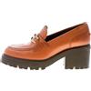 HOGAN scarpe donna Mocassino H649 pelle cuoio con accessorio oro tacco 7,5 cm