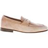 SANTONI scarpe uomo mocassino classico camoscio beige anticato a mano Goodyear