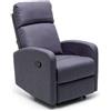 BricoShop24 Poltrona Reclinabile Blu in Tessuto Relax Manuale Letto da Salotto Poggiapiedi