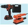 BLACK & DECKER KIT UTENSILI ELETTRICI TRAPANO A BATTERIA E LEVIGATRICE ORBITALE BLACK & DECKER