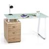 MyOffice Scrivania in Vetro Tavolo Rovere con Cassettiera da Ufficio Cameretta Porta Pc
