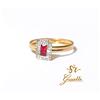 Oro 18kt 750 € Anello Solitario Toppa Rossa In Oro 18kt 750% Con Strass List 295€