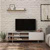 EFFEZETA Mobile Porta TV 160 Cm Con Vani E Mensola Superiore Stockton Bianco E Rovere