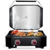 cozze® Plancha Barbecue a gas 600 con coperchio, 2 bruciatori, piastra girevole in ghisa, manopola a LED con indicatore luminoso, con tubo e regolatore, 50 mbar, 65 x 57 cm