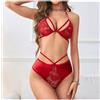 Biancheria Intima Set Slip Sgambato Reggiseno Culotte Rosso Trasparente 072942
