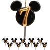 dekora - Candeline di Compleanno di Topolino - Candele di Disney di Cera di Paraffina Senza Fragranza - Candela di Compleanno con Orecchie di Mickey Mouse Nero e Oro - 8,5 cm - Candeline Numero 7