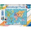 Ravensburger Gioco Puzzle Ravensburger Mappa Del Mondo 100 Pezzi XXL 49x36 Per Bambini