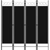vidaXL Paravento a 4 Pannelli Nero 160x180cm Divisorio Separè Pannello Schermo vidaXL