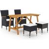vidaXL Set Mobili da Pranzo per Giardino 5 pz Nero