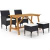 vidaXL Set Mobili da Pranzo per Giardino 5 pz Nero