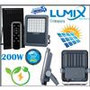 Lumix Space Faro Proiettore Luce Led 200W Con Pannello Solare Esterno Sensore Crepuscolare