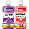LISTERINE Collutorio Set Famiglia Esclusiva Amazon, Total Care Menta Pura 500 ml e Smart Rinse Kids 500 ml 0% alcol al gusto Frutti Rossi, Kit pulizia denti senza alcool per un'igiene orale completa