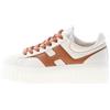 Hogan scarpe donna H645 Sneaker H-Stripes in pelle avorio e marrone