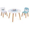 Janod - Tavolo e 2 Sedie Banchisa in Legno - Tavolino Rotondo per Bambini con Portapenne Rimuovibile - 1 Sedia Orso Bianco e 1 Sedia Pinguino - Ideale per Bambini da 3 a 6 Anni, J09650