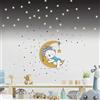 Ambiance Sticker Adesivi murali per bambini, decorazione per cameretta dei bambini, adesivo da parete, motivo: orsetto carino sulla luna e 100 stelle (120 x 120 cm) + 100 adesivi a forma di stelle fosforescenti