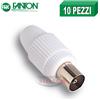 10 CONNETTORE SPINA TV Ø 9,5 mm. per cavo Ø max 7,00 mm TELEVISIONE ANTENNA