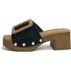 CINZIA SOFT SCARPE DONNA CIABATTE ZOCCOLO CON TACCO MEDIO CB92309 NERO CAMOSCIO