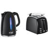 Russell Hobbs Texture Plus 22591-70, Bollitore In Plastica Di Alta Qualità, 1,7 Litri, 2400 W, Nero & 22601-56 Tostapane, 850 W, Strato Esterno In Plastica, 2 Scomparti, Nero