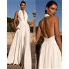 Tuta Intera Donna Jumpsuit Pantaloni Palazzo Bianco Scollato Slim 33086