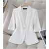 Giacca da Tailleur Blazer Donna Ufficio Raso Slim Bianco Simil Lino 33269