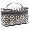 SANJO Beauty case - Trousse per cosmetici, colore grigio con stampa geometrica floreale in rosa e crema, tessuto rivestito in PVC lavabile, 24,5 x 14,5 x 12 cm
