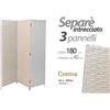 GC SEPARè PARAVENTO DIVISORIO METALLO 3 PANNELLI SEPARATORE VIMINI CREMA 180*135cm