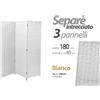 GC SEPARè PARAVENTO DIVISORIO 3 PANNELLI SEPARATORE VIMINI METALLO BIANCO 180*135cm