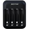 BESTON Caricabatterie batterie a Litio Li-ion ricaricabili AA AAA 1,5V DC5V/2A BESTON