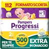 Pampers Progressi Mini, Taglia 2 (3-6 kg), 112 Pannolini Neonato
