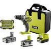 Ryobi Trapano elettrico avvitatore con doppia batteria litio 18V 4ah Ryobi + set bit