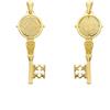 CIONDOLO IN ORO GIALLO 18K, 750, CHIAVE CON MEDAGLIA DI SAN BENEDETTO E CROCE