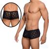 Boxer uomo mutanda sexy in pizzo nero trasparente slip a gamba corta aderente