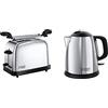 Russell Hobbs Victory Bollitore, 2400 W, 1 Liter, Acciaio Inox + Russell Hobbs Tostapane Victory, 2 Fessure, con Pinze, 1200 W, Acciaio Inossidabile, Grigio/Nero
