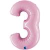 Grabo Palloncino a forma di numero 3 grande 100 cm colore rosa pastello per decorazioni feste compleanni gas elio