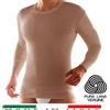 Leable Maglia Intima Uomo Misto Lana Vergine a Maniche Lunghe con girocollo, color noce