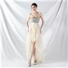 Vestito Abito Elegante Lungo Beige Bustino Raso Corpetto Sirena 34894