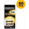 Duracell 60 PILE PER APPARECCHI ACUSTICI 312 BATTERIE DURACELL PROTESI UDITO DA312N PR41