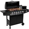 Amig - Barbecue a gas Fireplus 6+1 da 12,9 kW - Acciaio inox nero - Modello GRILL-6F - Barbecue XXL con carrello e termometro - Dimensioni: 138 x 52 x 103 cm - 7 bruciatori e ripiano laterale