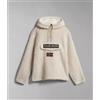 NAPAPIJRI Felpa Uomo Napapijri in Pile Mezza Zip Cappuccio Logo Tasca T Burgee Bianco